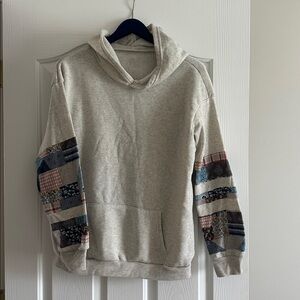 Gray Hoodie with Patchwork Sleeves